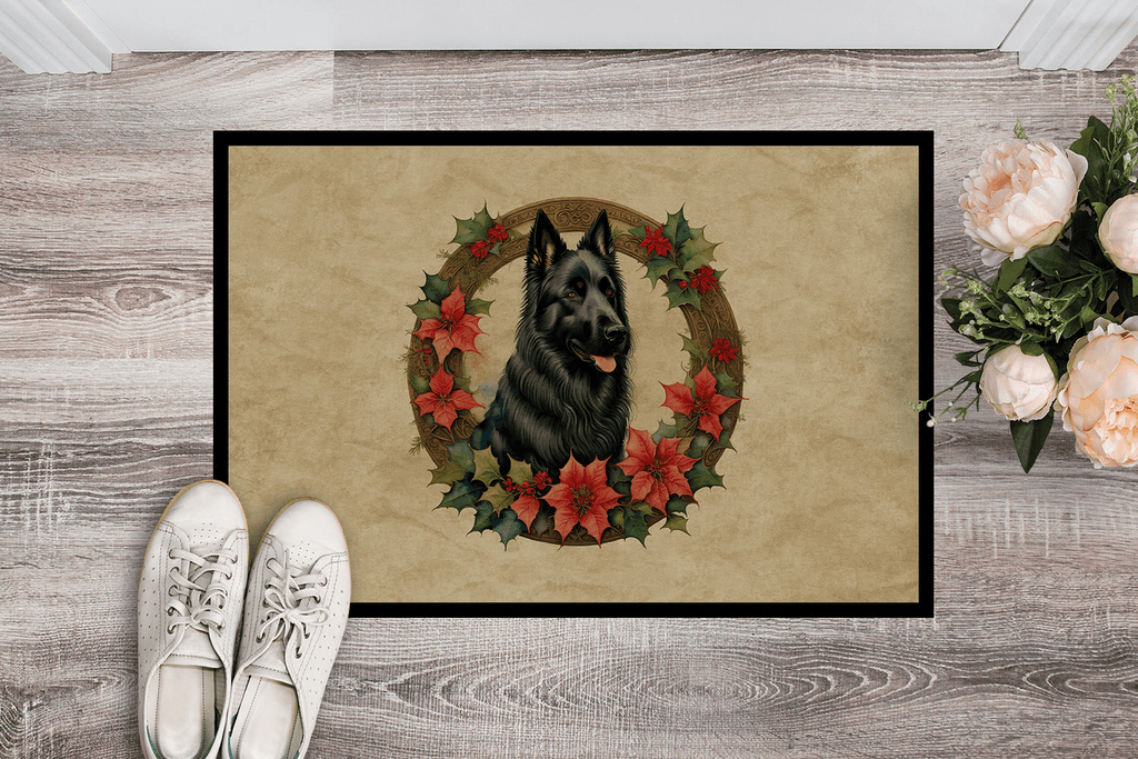 Glamorous Pups : Belgian Sheepdog Christmas Flowers Doormat