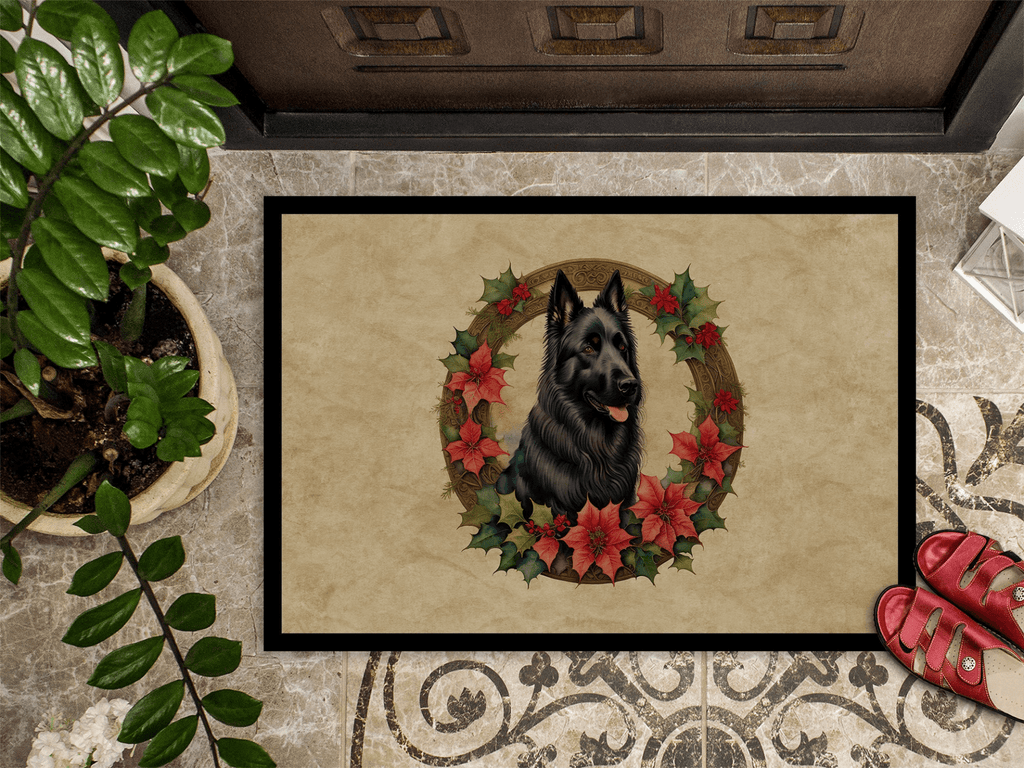 Glamorous Pups : Belgian Sheepdog Christmas Flowers Doormat