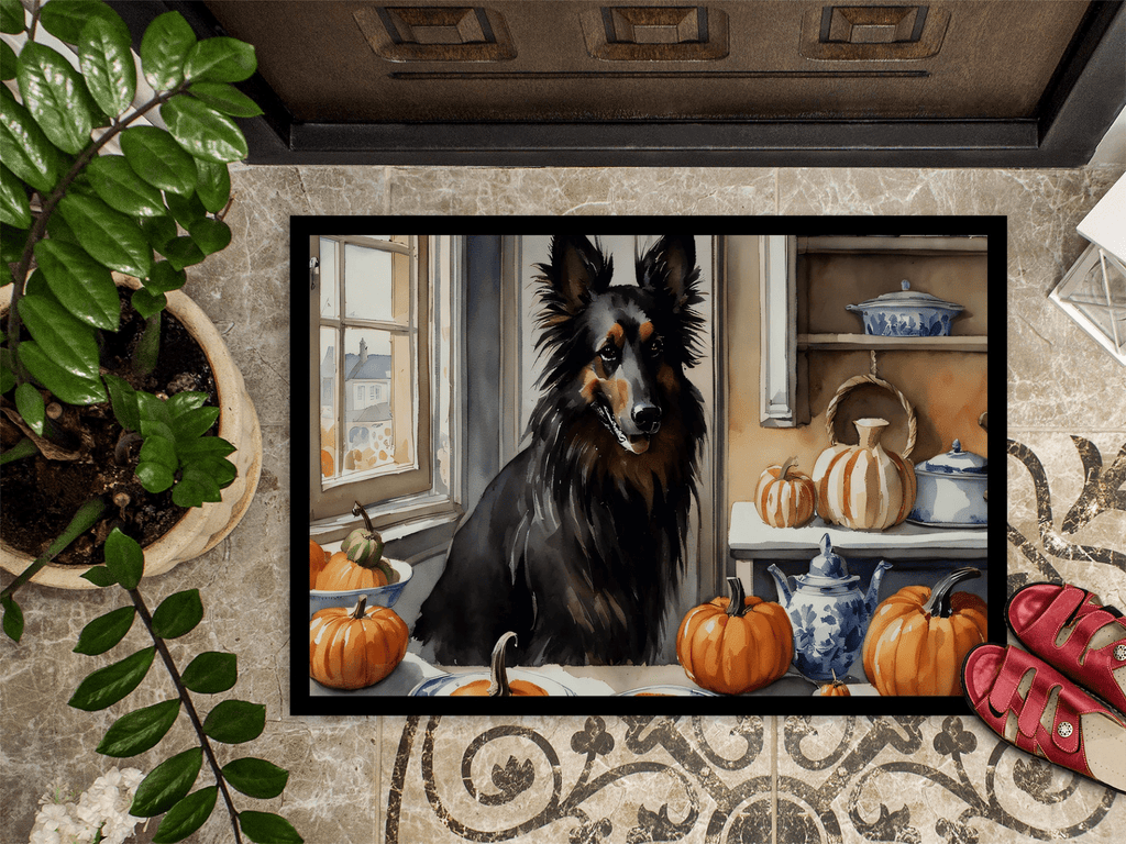 Glamorous Pups : Belgian Sheepdog Fall Kitchen Pumpkins Doormat