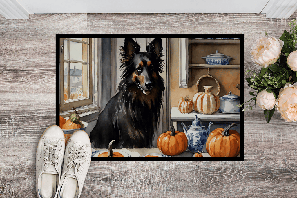 Glamorous Pups : Belgian Sheepdog Fall Kitchen Pumpkins Doormat