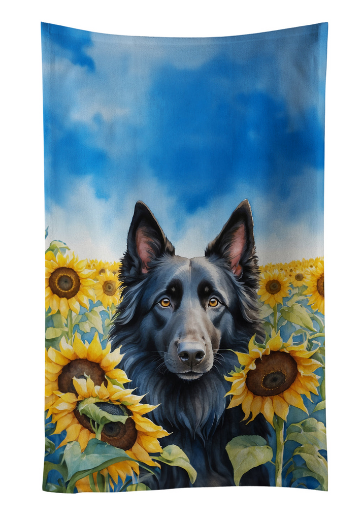 Glamorous Pups : Belgian Sheepdog in Sunflowers Kitchen Towel