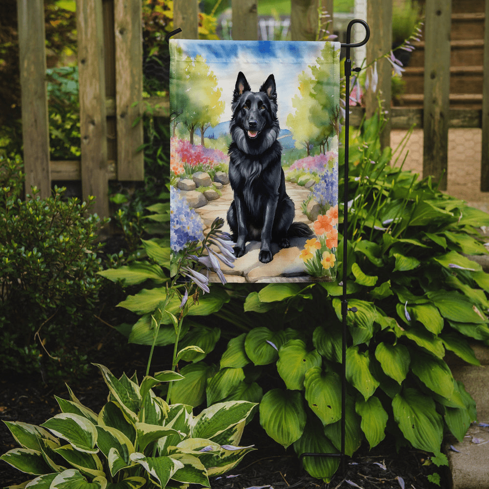 Glamorous Pups : Belgian Sheepdog Spring Path Garden Flag