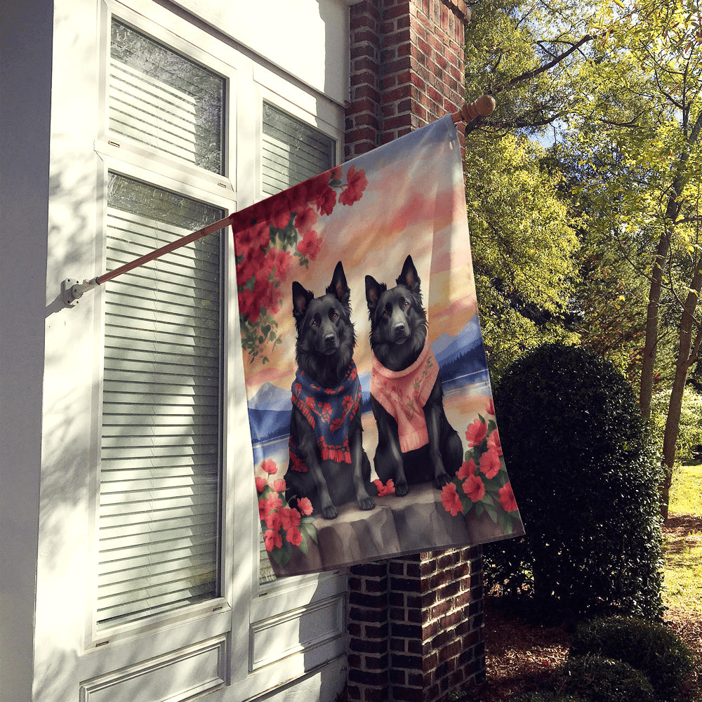 Glamorous Pups : Belgian Sheepdog Two Hearts House Flag