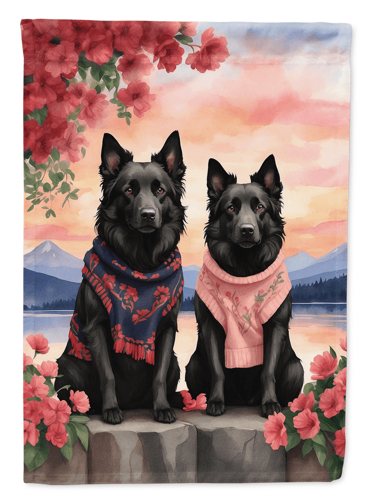 Glamorous Pups : Belgian Sheepdog Two Hearts House Flag
