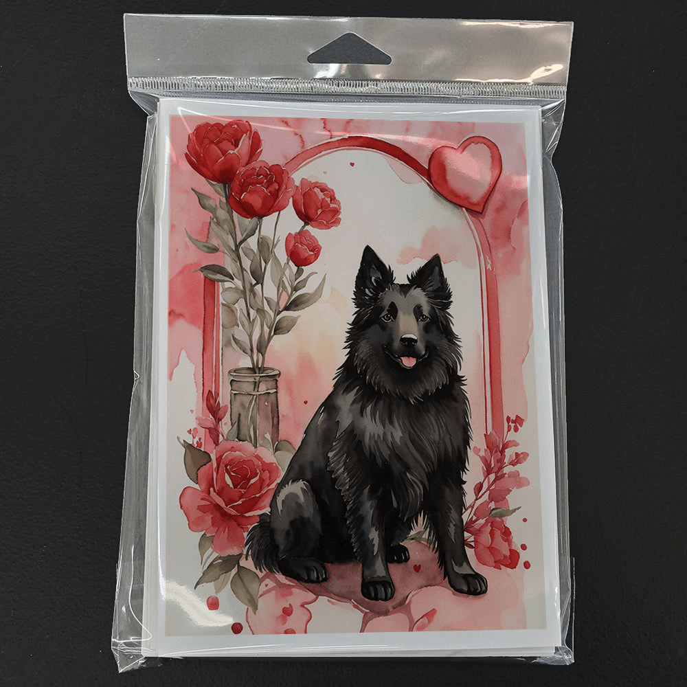 Glamorous Pups : Belgian Sheepdog Valentine Roses Greeting Cards Pack of 8