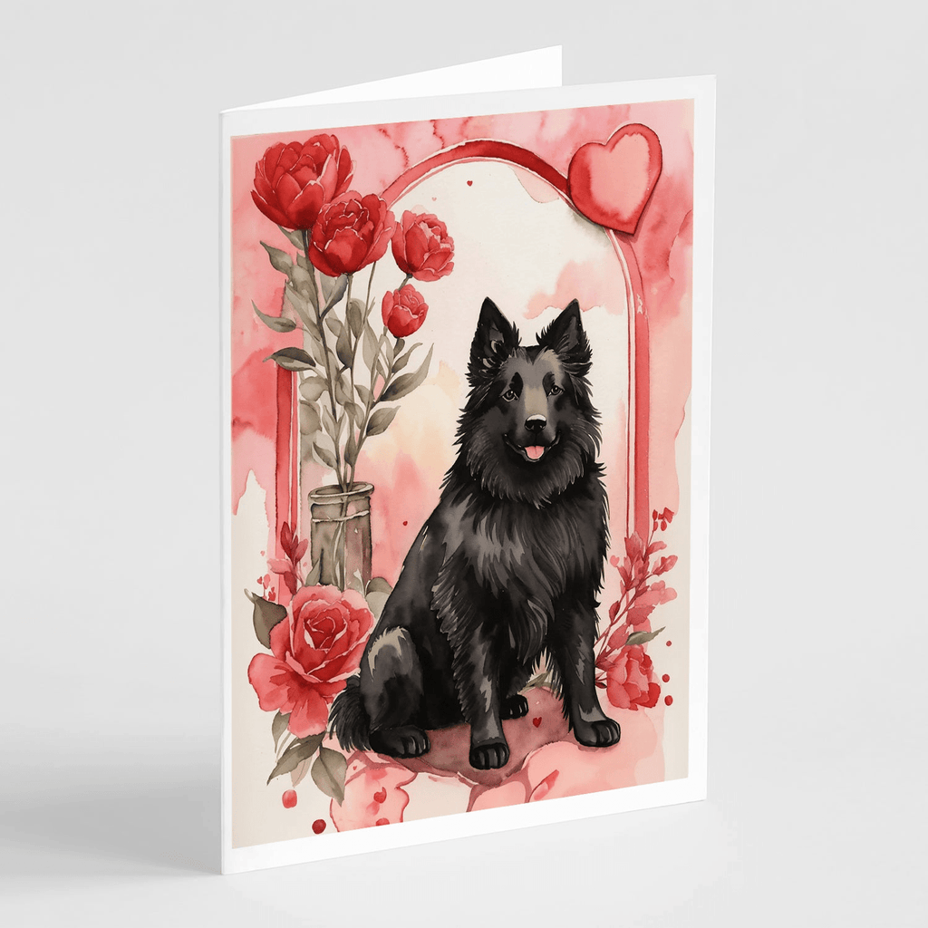Glamorous Pups : Belgian Sheepdog Valentine Roses Greeting Cards Pack of 8