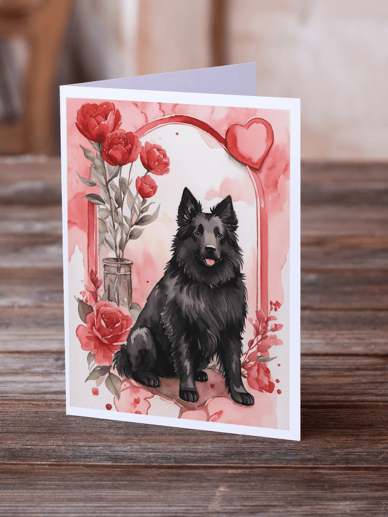 Glamorous Pups : Belgian Sheepdog Valentine Roses Greeting Cards Pack of 8