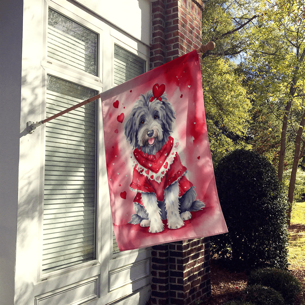 Glamorous Pups : Bergamasco Sheepdog My Valentine House Flag