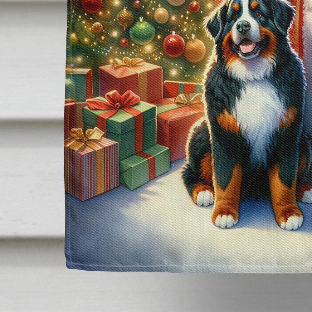 Glamorous Pups : Bernese Mountain Dog and Santa Claus House Flag