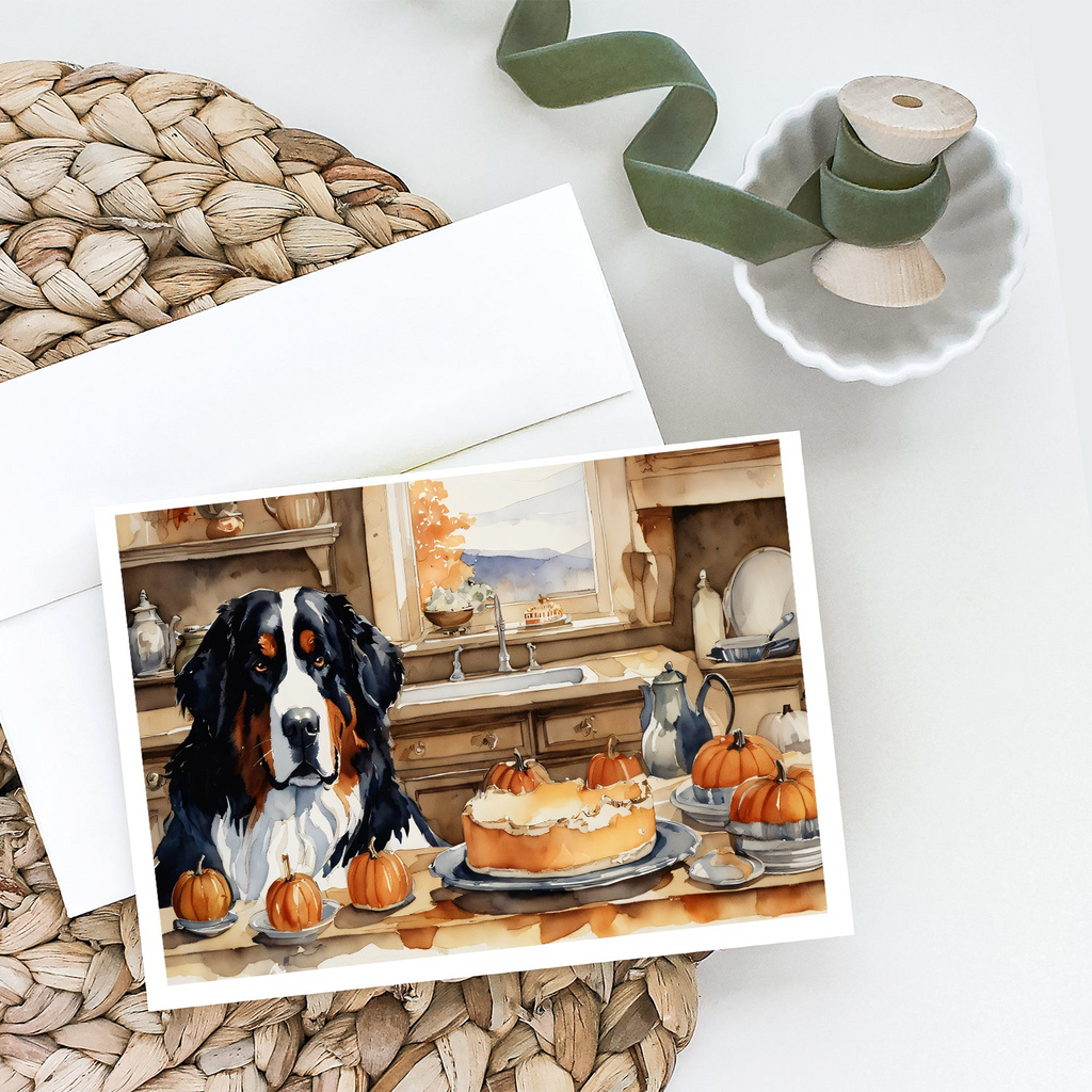 Glamorous Pups : Bernese Mountain Dog Fall Kitchen Pumpkins Greeting Cards Pack of 8