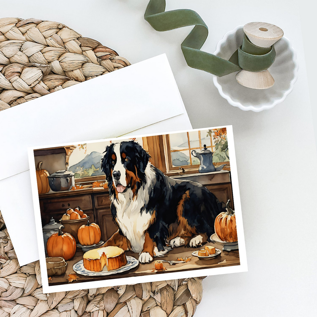 Glamorous Pups : Bernese Mountain Dog Fall Kitchen Pumpkins Greeting Cards Pack of 8