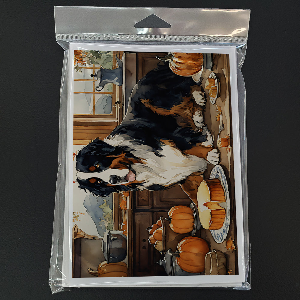 Glamorous Pups : Bernese Mountain Dog Fall Kitchen Pumpkins Greeting Cards Pack of 8