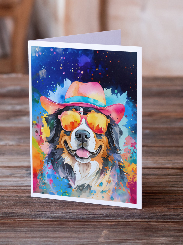 Glamorous Pups : Bernese Mountain Dog Hippie Dawg Greeting Cards Pack of 8