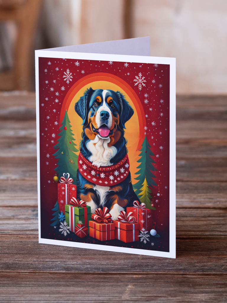 Glamorous Pups : Bernese Mountain Dog Holiday Christmas Greeting Cards Pack of 8