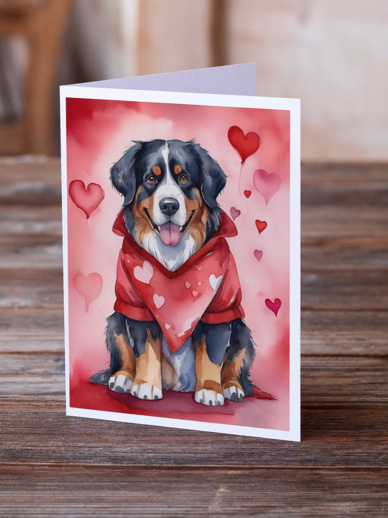 Glamorous Pups : Bernese Mountain Dog My Valentine Greeting Cards Pack of 8
