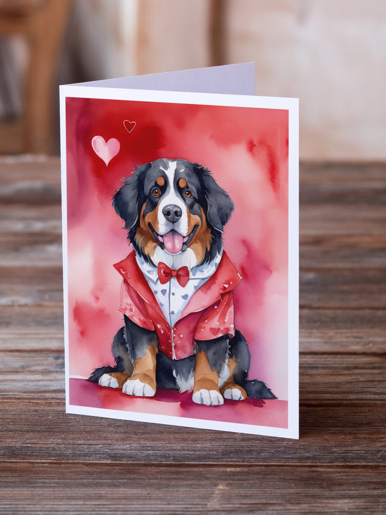 Glamorous Pups : Bernese Mountain Dog My Valentine Greeting Cards Pack of 8