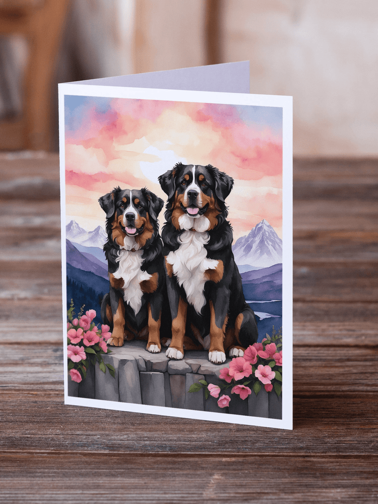 Glamorous Pups : Bernese Mountain Dog Two Hearts Greeting Cards Pack of 8