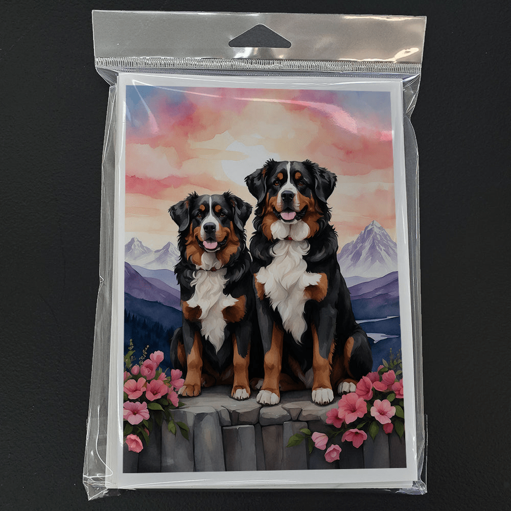 Glamorous Pups : Bernese Mountain Dog Two Hearts Greeting Cards Pack of 8