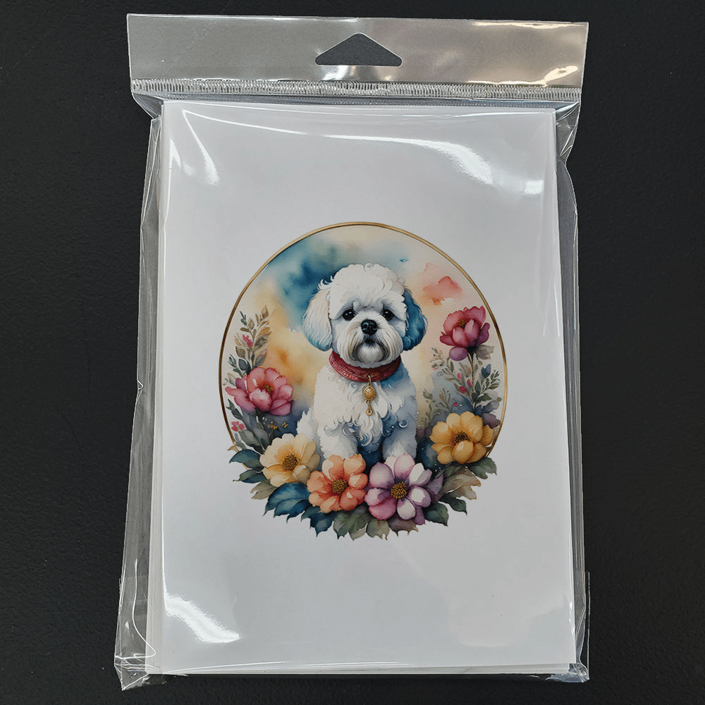 Glamorous Pups : Bichon Frise and Flowers Greeting Cards Pack of 8