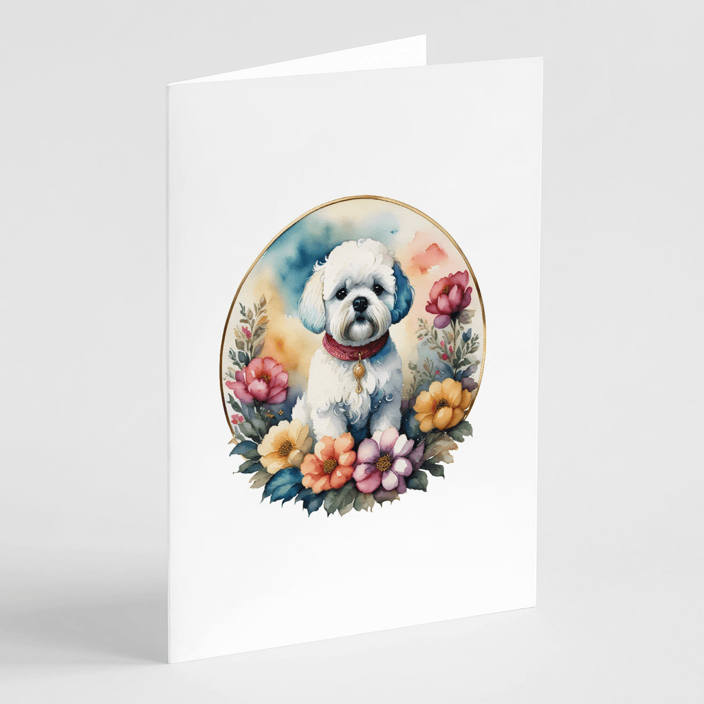 Glamorous Pups : Bichon Frise and Flowers Greeting Cards Pack of 8