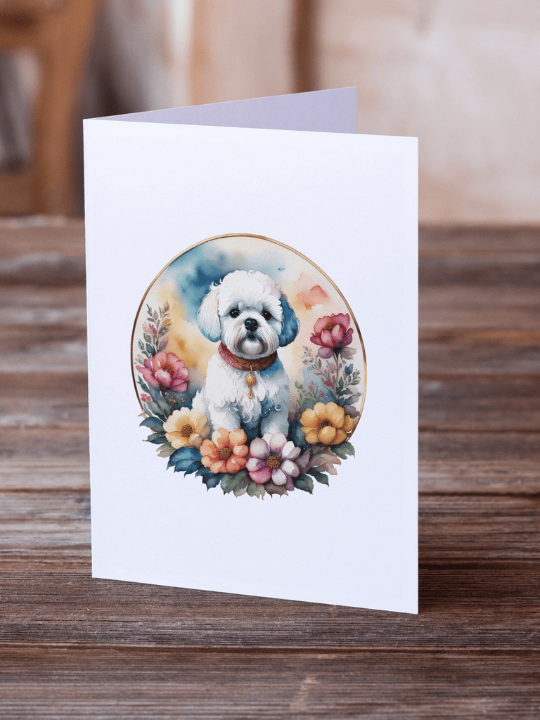 Glamorous Pups : Bichon Frise and Flowers Greeting Cards Pack of 8