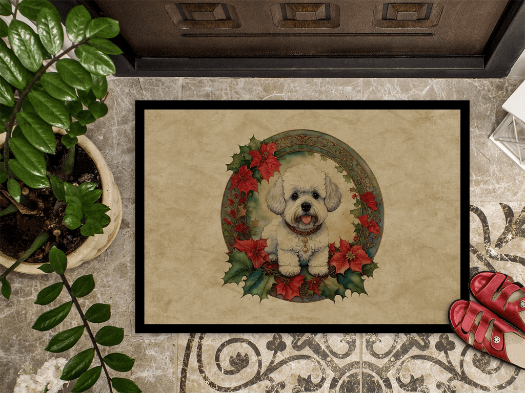 Glamorous Pups : Bichon Frise Christmas Flowers Doormat
