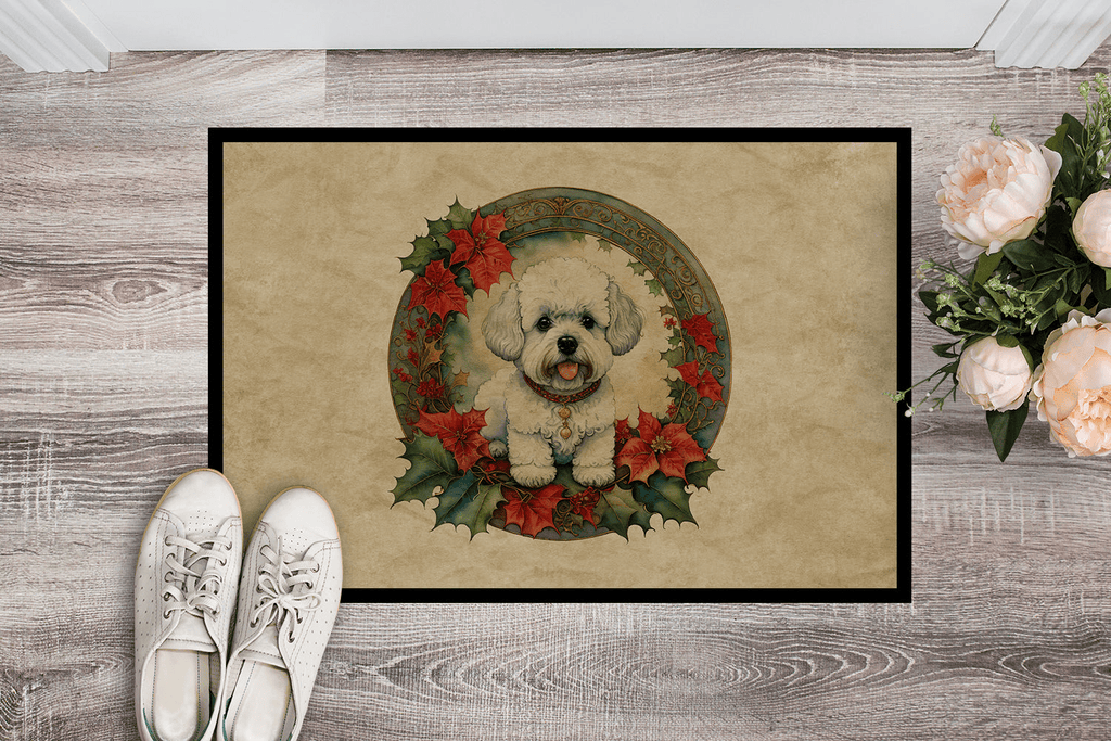 Glamorous Pups : Bichon Frise Christmas Flowers Doormat