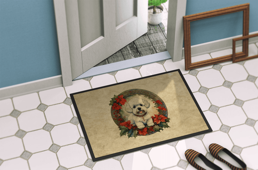 Glamorous Pups : Bichon Frise Christmas Flowers Doormat