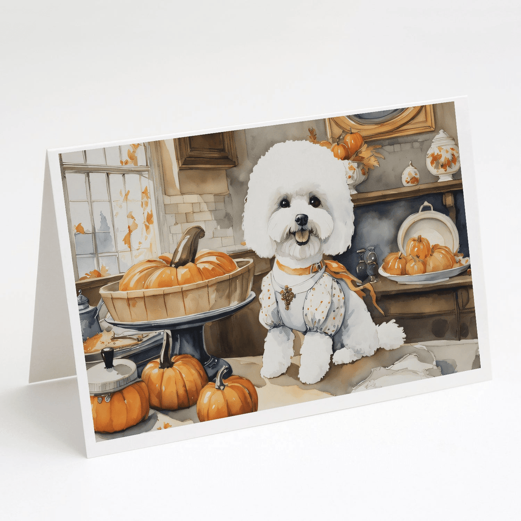 Glamorous Pups : Bichon Frise Fall Kitchen Pumpkins Greeting Cards Pack of 8