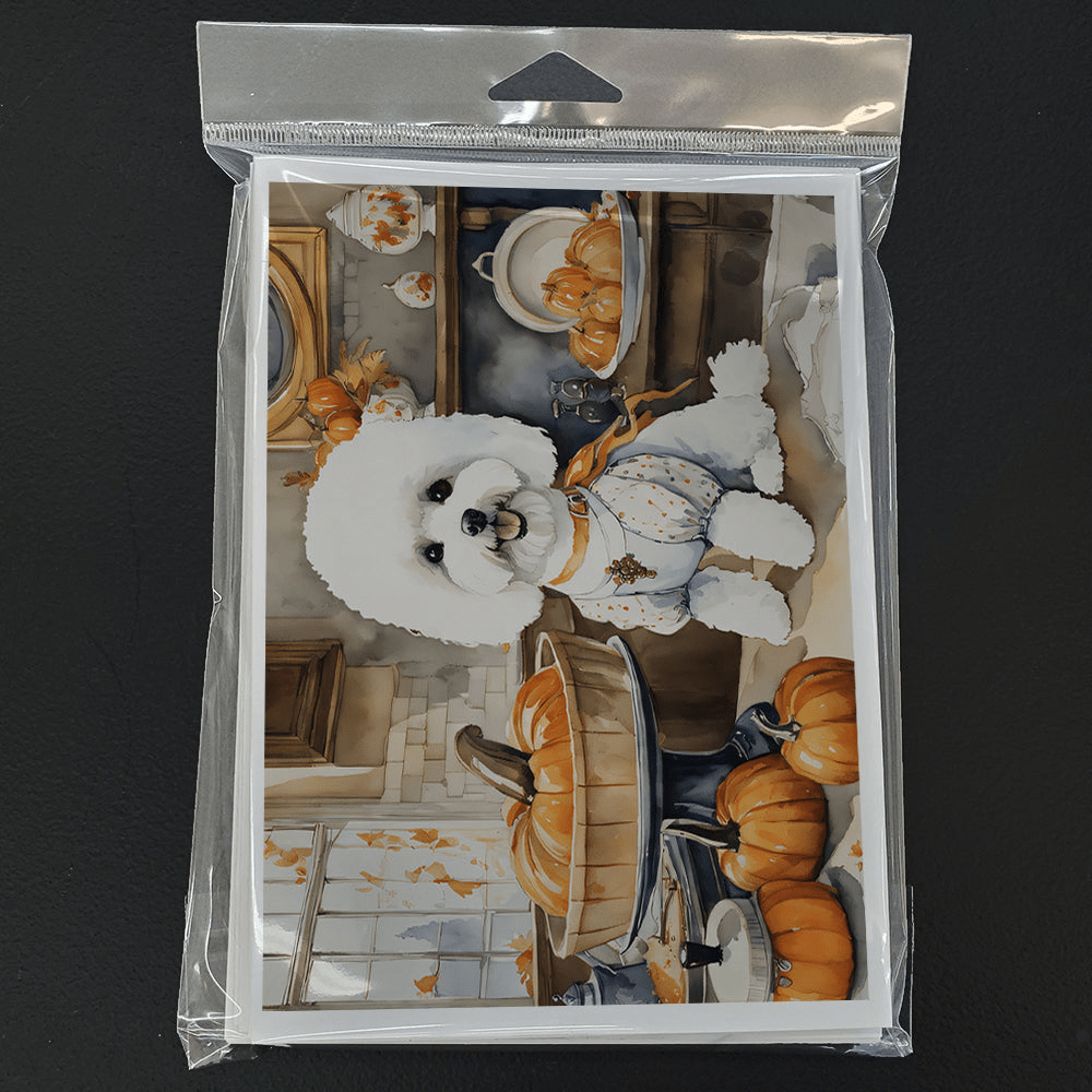 Glamorous Pups : Bichon Frise Fall Kitchen Pumpkins Greeting Cards Pack of 8