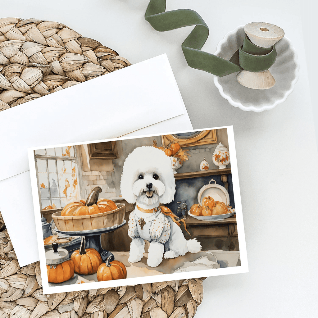 Glamorous Pups : Bichon Frise Fall Kitchen Pumpkins Greeting Cards Pack of 8