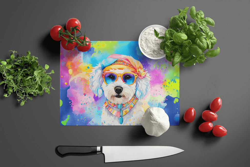 Glamorous Pups : Bichon Frise Hippie Dawg Glass Cutting Board