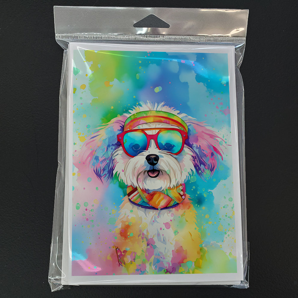 Glamorous Pups : Bichon Frise Hippie Dawg Greeting Cards Pack of 8