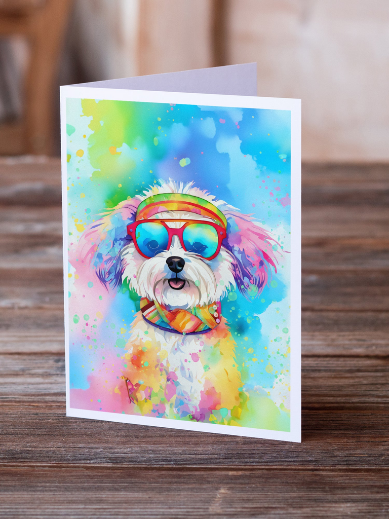 Glamorous Pups : Bichon Frise Hippie Dawg Greeting Cards Pack of 8