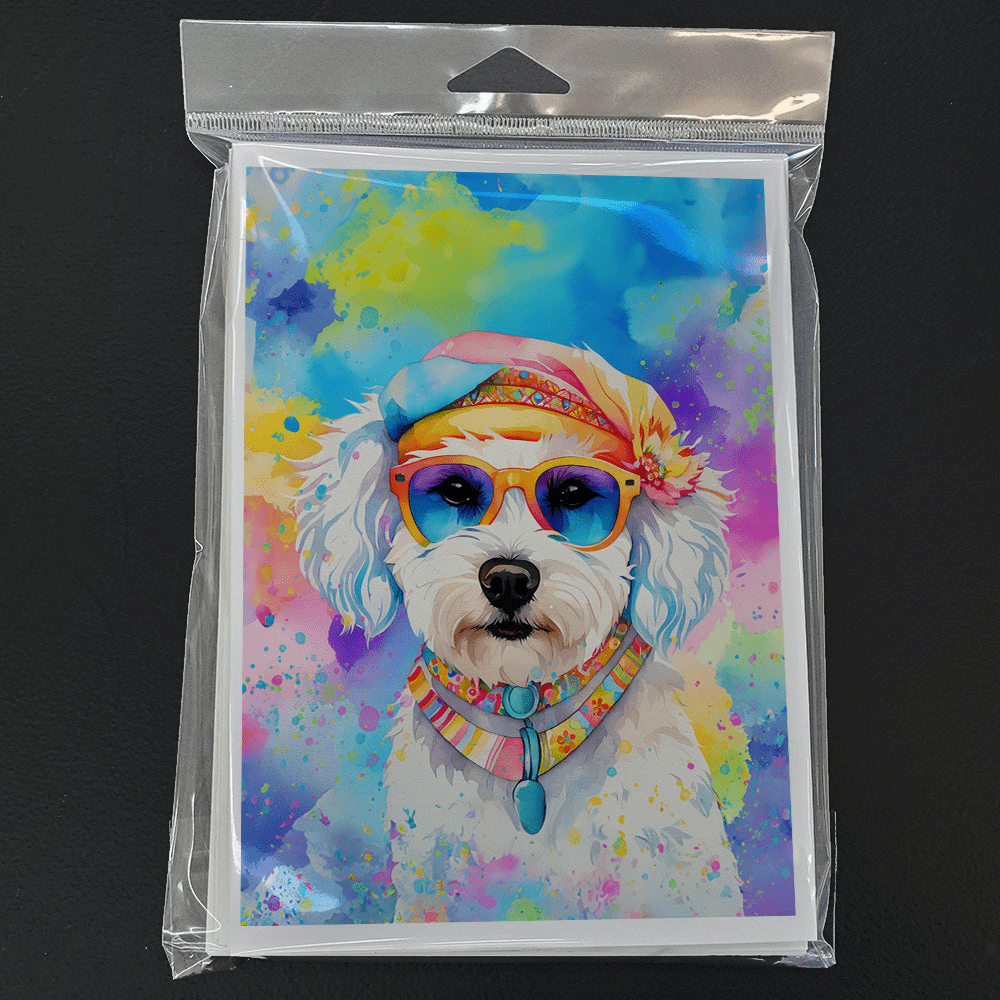 Glamorous Pups : Bichon Frise Hippie Dawg Greeting Cards Pack of 8
