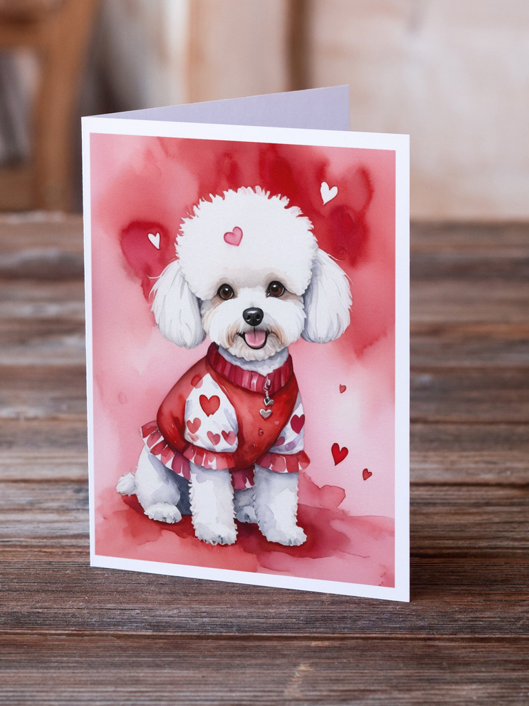 Glamorous Pups : Bichon Frise My Valentine Greeting Cards Pack of 8