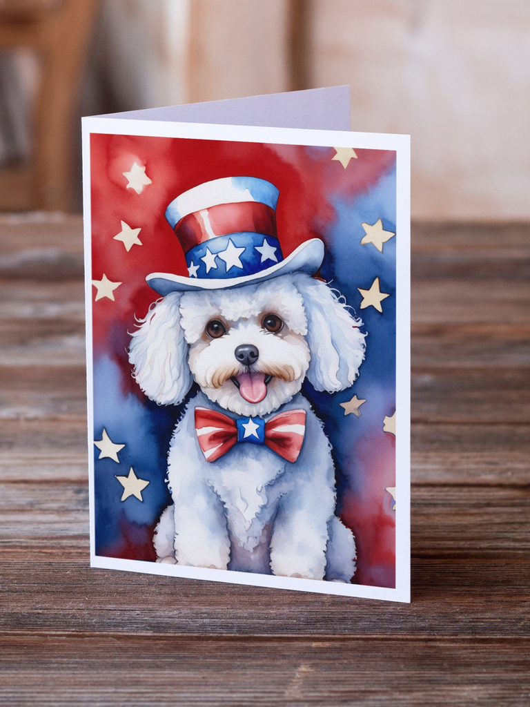 Glamorous Pups : Bichon Frise Patriotic American Greeting Cards Pack of 8