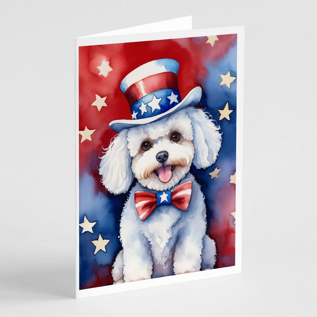 Glamorous Pups : Bichon Frise Patriotic American Greeting Cards Pack of 8