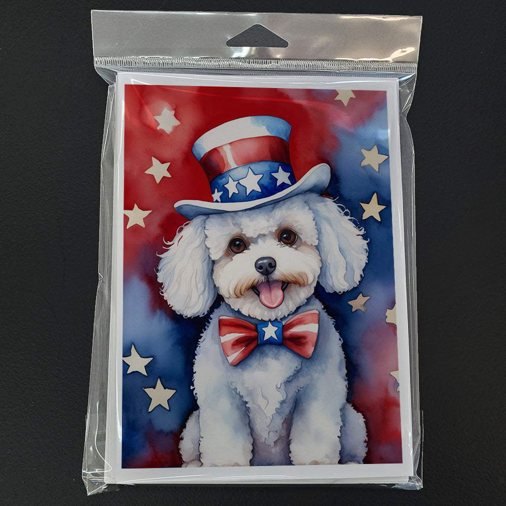 Glamorous Pups : Bichon Frise Patriotic American Greeting Cards Pack of 8