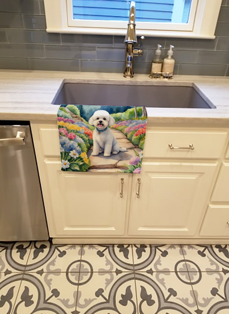 Glamorous Pups : Bichon Frise Spring Path Kitchen Towel