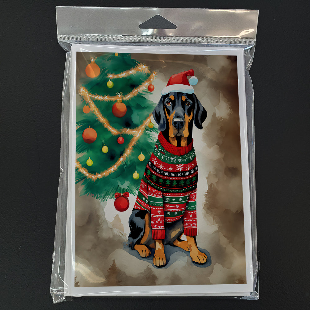 Glamorous Pups : Black and Tan Coonhound Christmas Greeting Cards Pack of 8