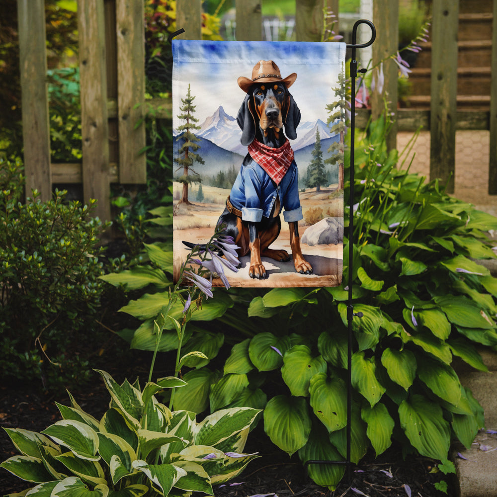 Glamorous Pups : Black and Tan Coonhound Cowboy Welcome Garden Flag