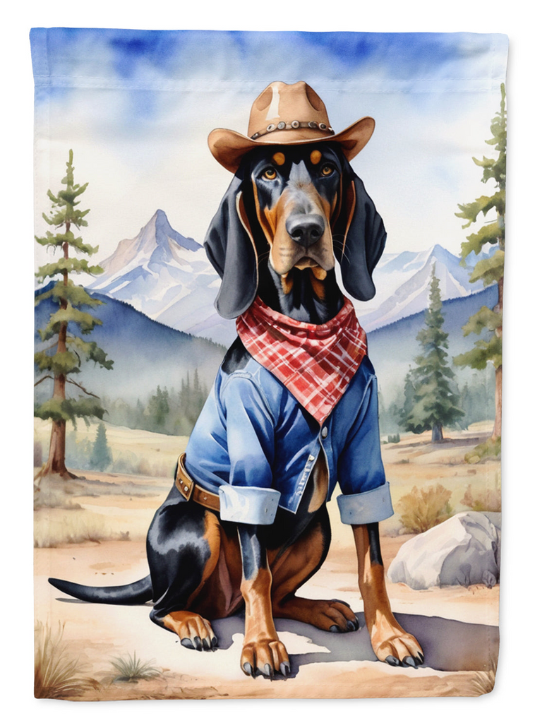 Glamorous Pups : Black and Tan Coonhound Cowboy Welcome Garden Flag