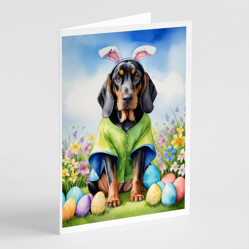 Glamorous Pups : Black and Tan Coonhound Easter Egg Hunt Greeting Cards Pack of 8