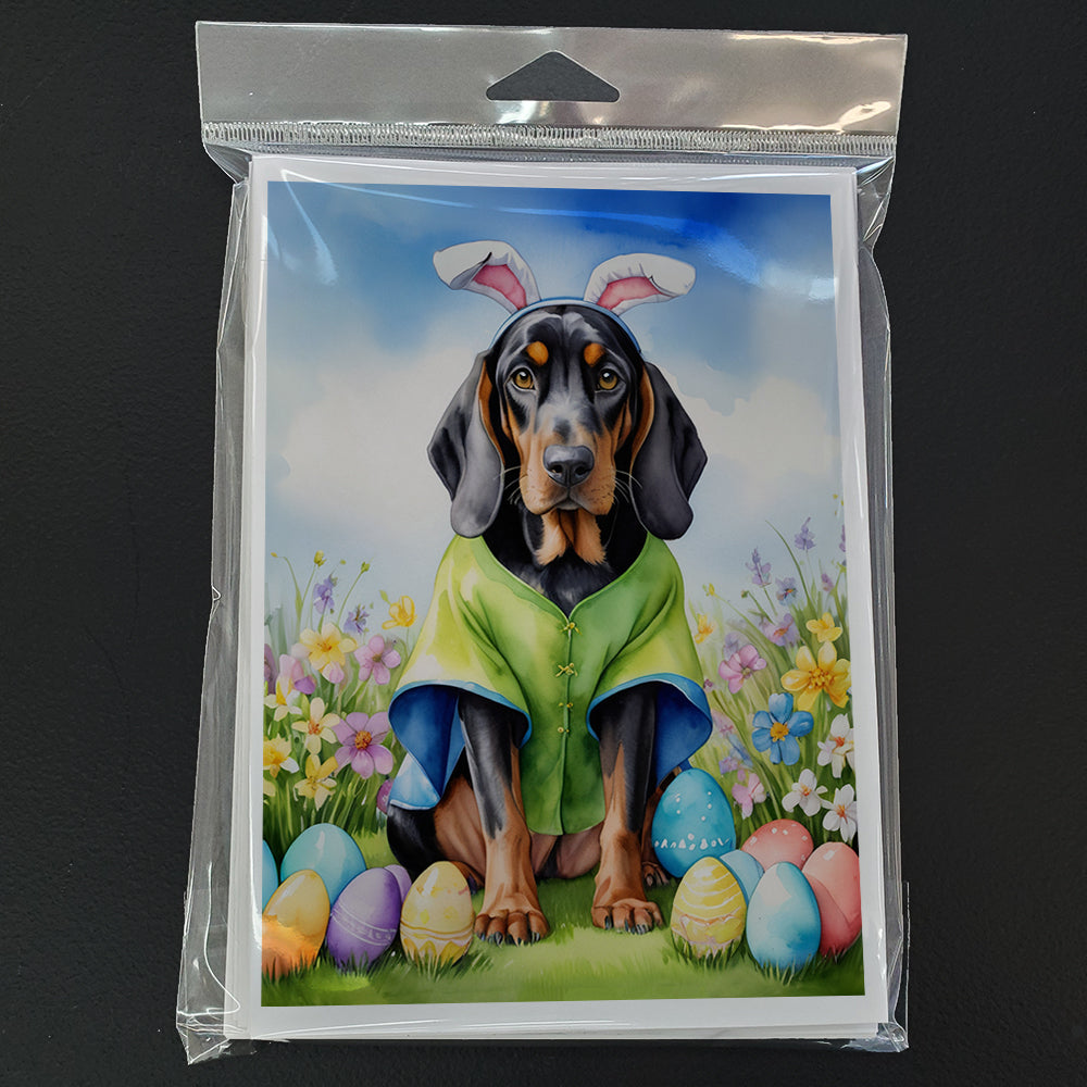Glamorous Pups : Black and Tan Coonhound Easter Egg Hunt Greeting Cards Pack of 8