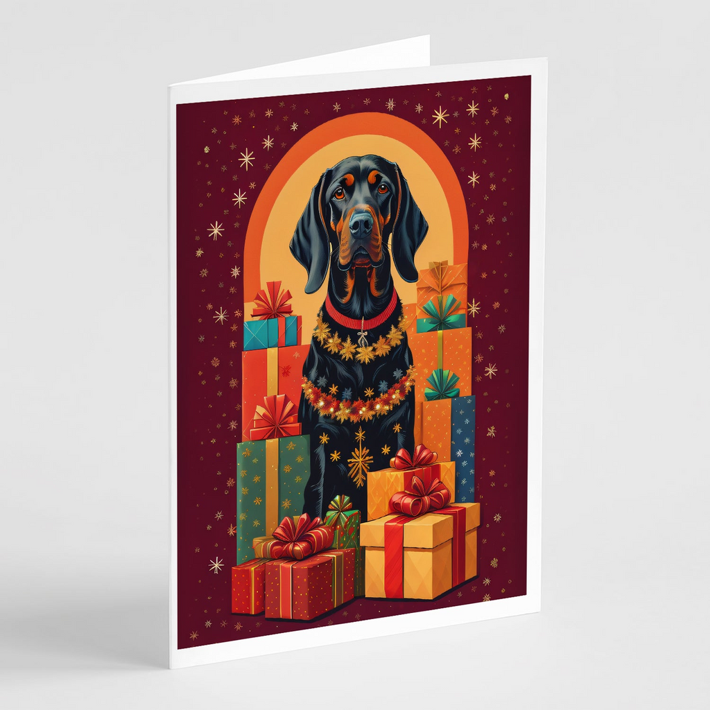 Glamorous Pups : Black and Tan Coonhound Holiday Christmas Greeting Cards Pack of 8