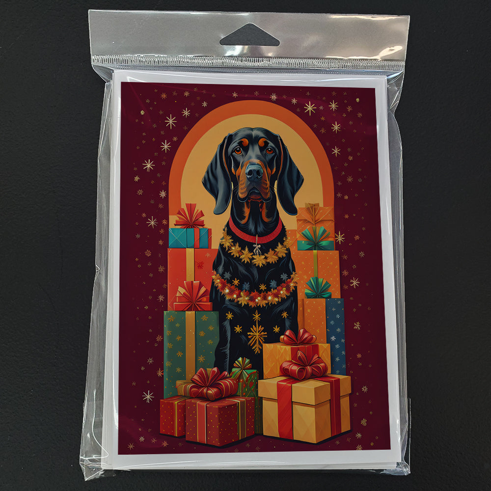 Glamorous Pups : Black and Tan Coonhound Holiday Christmas Greeting Cards Pack of 8
