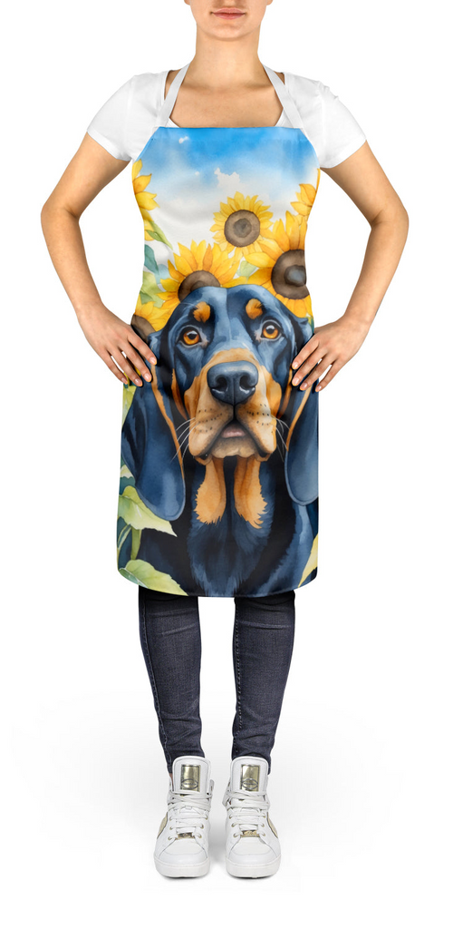 Glamorous Pups : Black and Tan Coonhound in Sunflowers Apron