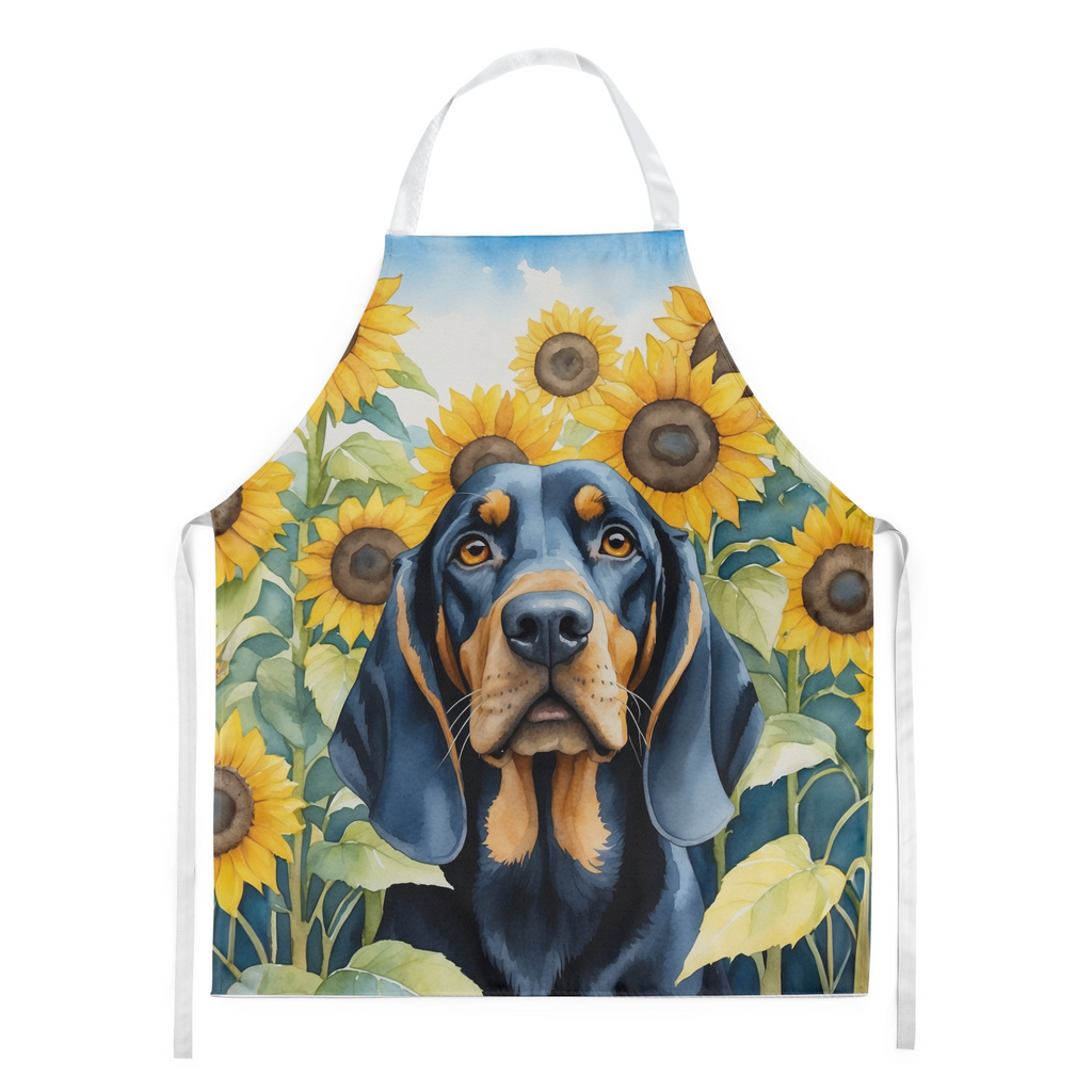 Glamorous Pups : Black and Tan Coonhound in Sunflowers Apron