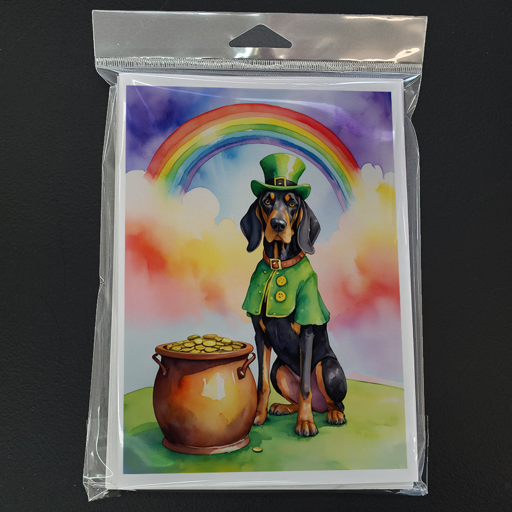 Glamorous Pups : Black and Tan Coonhound St Patrick's Day Greeting Cards Pack of 8